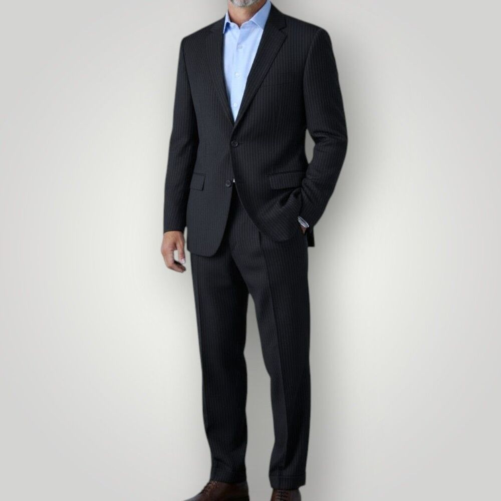 RALPH LAUREN Regular Mens 2 Piece Suit Blazer Jacket 46R Pant 36Wx32L Black Wool